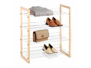Maple Wood-Chrome 4 Tier Closet Shoe Rack Shelves