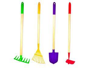 JustForKids Garden Tool Set,Rake, Spade, Hoe and Leaf Rake, 4-Piece.