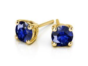 24k Yellow Gold Plated 2 Cttw Blue Sapphire Round Stud Earrings