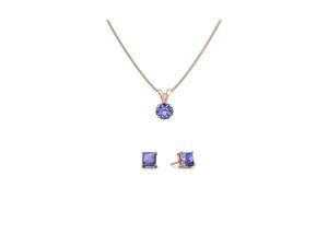 18K Rose Gold 1/2ct Tanzanite Round 18 Inch Necklace and Square Earrings Set Plated