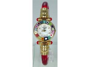 CA D'ORO Murano Millefiori Bangle Watch - Clear Red Bracelet CA D'ORO Murano Millefiori Bangle Watch - Clear Red Bracelet