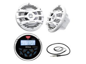 New Boss Audio Marine Bluetooth In Dash MP3 USB Receiver Marine Gauge Stereo Digital Media AM/FM Audio Radio Player With 2 X 6.5 Inch Kenwood Marine Audio Spekaers System White + Enrock Marine Antenna New Boss Audio Marine Bluetooth In Dash MP3 USB Receiver Marine Gauge Stereo Digital Media AM/FM Audio Radio Player With 2 X 6.5 Inch Kenwood Marine Audio Spekaers System White + Enrock Marine Antenna