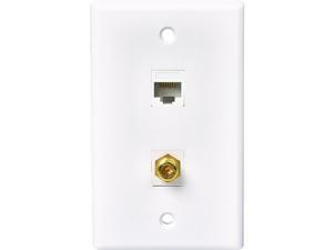 RCA White Flush Mount Plastic CAT 5E/6 Data & Coax Wall Jack TPH567R RCA White Flush Mount Plastic CAT 5E/6 Data & Coax Wall Jack TPH567R