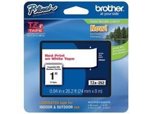 Brother Label Tape Cartridge,  Label Type Indoor/Outdoor PET Red on White TZe252