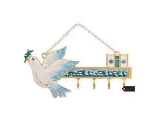 Matashi Hand-Painted Blue and Ivory Enamel Dove and Jerusalem Cityscape Design Decorative Hanging Wall Hooks for Entryway Hallway Bedroom Kitchen and Home Decor