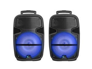 (Pack of 2) Technical Pro 3000 Watts Rechargeable 15 Inch Bluetooth LED Portable PA Speaker, Bluetooth Range 30 Feet, built-in LCD Screen, Great for Party, Event, Tailgate, and More
