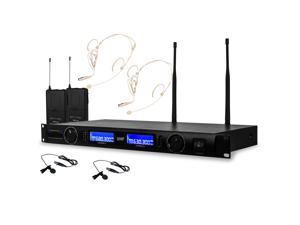 Technical Pro Professional UHF Dual Wireless Microphone Lapel and Headset System, Dual Wireless, UHF Mics, Headset Mic Included, Individual XLR, Outputs per Channel LCD Display LED Meter Mount Bracket