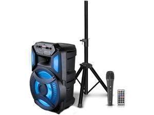 Technical Pro Rechargeable 1200 Watts 12 Inch Bluetooth LED Speaker, FM Radio, iPod/ iPhone Compatible, LED Woofer, Playback controls, Rechargeable Battery, SD/USB Inputs, TWS Stereo Sound, Pole Mount