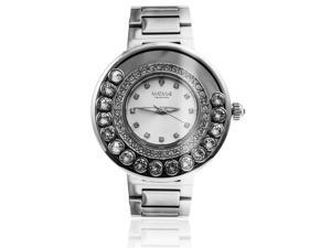 18K White Gold Plated Watch with White Watch Face with Moveable Crystals a Band with Adjustable Links and Excrusted with High Quality Clear Crystals by Matashi