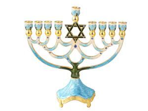 Modern Flow /& Star of David Design Matashi Hand Painted Enamel Menorah Candelabra Embellished with Gold Accents and Crystals