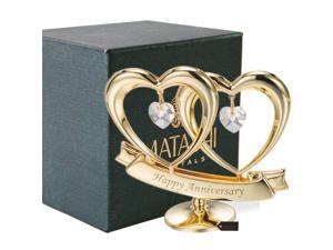Matashi MCT3230HA - 24k Gold Plated Beautiful "Happy Anniversary" Double Heart Table Top Made with Genuine Matashi Crystals
