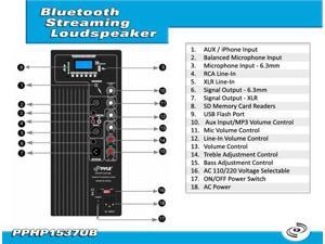 Pyle Pro PPHP1537UB Bluetooth Loudspeaker PA Cabinet Speaker System Pyle Pro PPHP1537UB Bluetooth Loudspeaker PA Cabinet Speaker System
