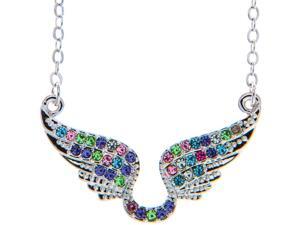 Rhodium Plated Necklace with Outspread Angel Wings Design with a 16" Extendable Chain and High Quality Multicolored Crystals by Matashi Rhodium Plated Necklace with Outspread Angel Wings Design with a 16" Extendable Chain and High Quality Multicolored Crystals by Matashi