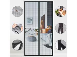 AGPtek Magnetic Screen Door with Durable Fiberglass Mesh Curtain and Full Frame Hook Loop Fits Size 37"x82"Black