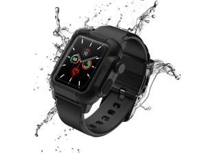 AGPtek Waterproof Case for Apple Watch Series 6 5 4 SE 44mm Rugged Shockproof iWatch Protective Cover Case with Premium Soft Silicone Band