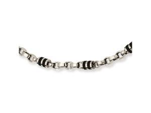 Mens Stainless Steel, Rubber Accent Barrel Link Chain Necklace, 22 In