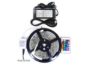 Genssi RGB Color 5M 16.4 Feet LED Strip Rope Light Kit Power Supply 300 LED 3528 SMD Waterproof Flexible