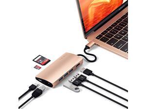 Satechi Aluminum Multi-Port Adapter V2-4K HDMI (30Hz), Gigabit Ethernet, USB-C Pass-Through, SD/Micro Card Readers, USB 3.0 - Compatible with 2020/2019/2018 MacBook Pro/MacBook Air/iPad Pro (Gold) Satechi Aluminum Multi-Port Adapter V2-4K HDMI (30Hz), Gigabit Ethernet, USB-C Pass-Through, SD/Micro Card Readers, USB 3.0 - Compatible with 2020/2019/2018 MacBook Pro/MacBook Air/iPad Pro (Gold)