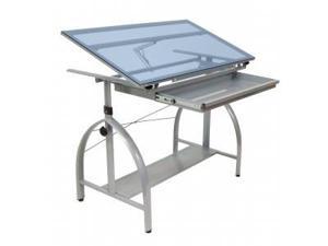 Avanta Drafting Table (Silver/Blue Glass)  by Studio Designs