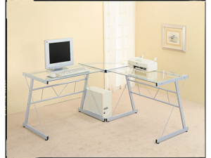 Black Metal L Shaped Computer Desk With Tempered Glass by Monarch
