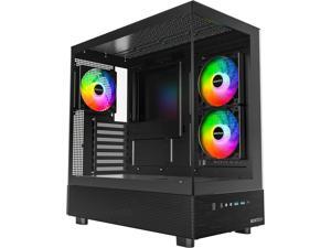 MONTECH XR, ATX Mid-Tower PC Gaming Case, 3 x 120mm ARGB PWM Fans  Pre-Installed, Full-View Dual Tempered Glass Panel, Wood-Grain Design I/O Interface, Support 4090 GPUs, 360mm Radiator Support, Black