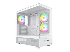 MONTECH XR, ATX Mid-Tower PC Gaming Case, 3 x 120mm ARGB PWM Fans  Pre-Installed, Full-View Dual Tempered Glass Panel, Wood-Grain Design I/O Interface, Support 4090 GPUs, 360mm Radiator Support, White
