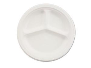Paper Dinnerware, 3-Comp Plate, 9 1/4" Dia, White, 500/Carton Paper Dinnerware, 3-Comp Plate, 9 1/4" Dia, White, 500/Carton