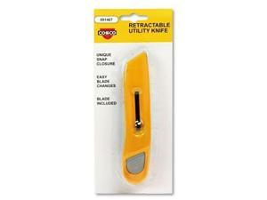 Cosco Plastic Utility Knife wRetractable Blade  Snap Closure Yellow 091467