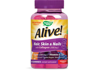 Natures Way Alive! Premium Hair Skin and Nails Multivitamin with Biotin & Collagen 60 Ct Natures Way Alive! Premium Hair Skin and Nails Multivitamin with Biotin & Collagen 60 Ct