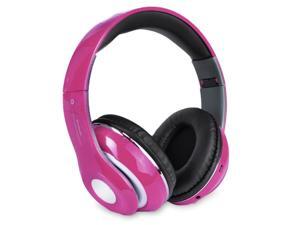 Bluetooth Wireless Headphones with Built In FM Tuner, Memory Card Slot and Mic - Pink Bluetooth Wireless Headphones with Built In FM Tuner, Memory Card Slot and Mic - Pink