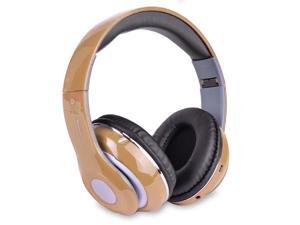 Bluetooth Wireless Headphones with Built In FM Tuner, Memory Card Slot and Mic - Gold Bluetooth Wireless Headphones with Built In FM Tuner, Memory Card Slot and Mic - Gold