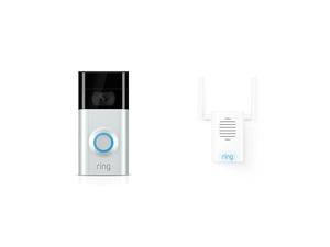 Ring 2 Wi-Fi Enabled Security Video Doorbell + Chime Pro Wi-Fi Extender Bundle