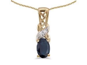 Direct-Jewelry 10k Yellow Gold Oval Sapphire And Diamond Pendant with 18" Chain