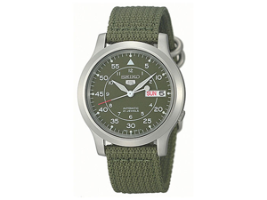 Seiko Men's SNK805 Seiko 5 Automatic Stainless Steel Watch with Green Canvas Strap