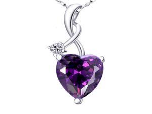 Mabella .925 Sterling Silver 4.03 Cttw (10mm*10mm) Heart Cut Created Amethyst Pendant with 18" Chain