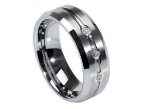 Mabella RMTCZ009-9 Men's Wedding Bands Tungsten Three Simulated Cubic Zirconia Ring