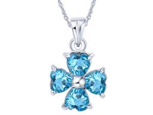 Mabella 2.0 cttw 4-Leaf Lucky Clover Womens .925 Sterling Silver Heart Cut 4 pcs 5 x 5 mm Created Blue Topaz Pendant