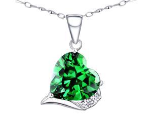Mabella 6.06 Ct.TW. Heart Shaped 12x12mm Created Emerald Pendant with 18" Sterling Silver Necklace