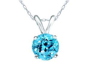 Mabella 0.80 CTW Round Cut 6mm Natural Genuine Blue Topaz Pendant in 14k Solid White Gold with 16" Chain