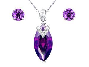 Mabella Created Amethyst Pendant & Earring Set in Sterling Silver with 18" Chain