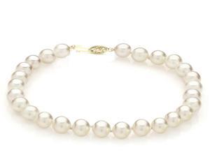 Mabella 7 1/2"  Freshwater White Pearl Bracelet 7-7.5mm AAA 14k Solid Yellow Gold Clasp