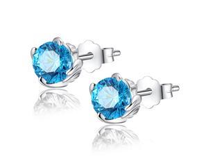 Mabella 1.0 CTTW. 5mm Round Cut Created Blue Topaz .925 Sterling Silver Stud Earrings