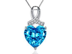 Mabella PWS001CT 6.06 cttw Heart Shaped 12mm x 12mm Created Blue Topaz in Sterling Silver Pendant w/ 18" Chain