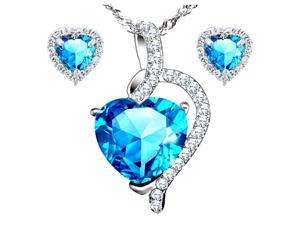 Mabella Pretty Heart Cut Created Blue Topez Pendant & Earring Set Sterling Silver w/ 18" Chain