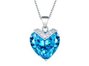 Mabella 10.84 CTW Heart Shaped Created Blue Topaz Pendant in Sterling Silver w/ 18" Necklace