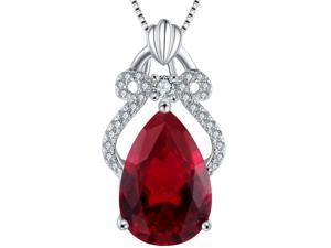 Mabella 6.15 cttw Pear Cut 10mm x 15mm Created Ruby Sterling Silver  Pendant with 18" Chain