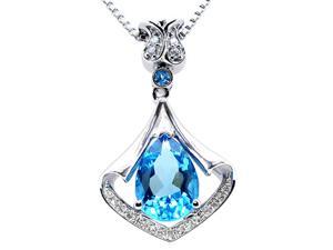 Mabella PWS008CT 3.05 cttw Pear Shaped 8mm x 11mm Created Blue Topaz in Sterling Silver Pendant with 18" Chain
