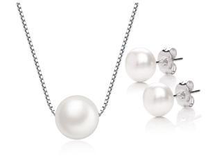 Mabella Freshwater Cultured Pearl Pendant Necklace Set Includes Stunning Stud Earrings, Jewelry Gift for Her