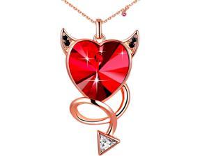 MABELLA Red Evil Heart Shape Pendant Necklace Jewelry Gift for Women, Embellished with Crystals from Swarovski