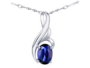 Mabella 0.75 Cttw Oval Cut 7mm*5mm Created Sapphire Pendant Sterling Silver with 18" Chain
